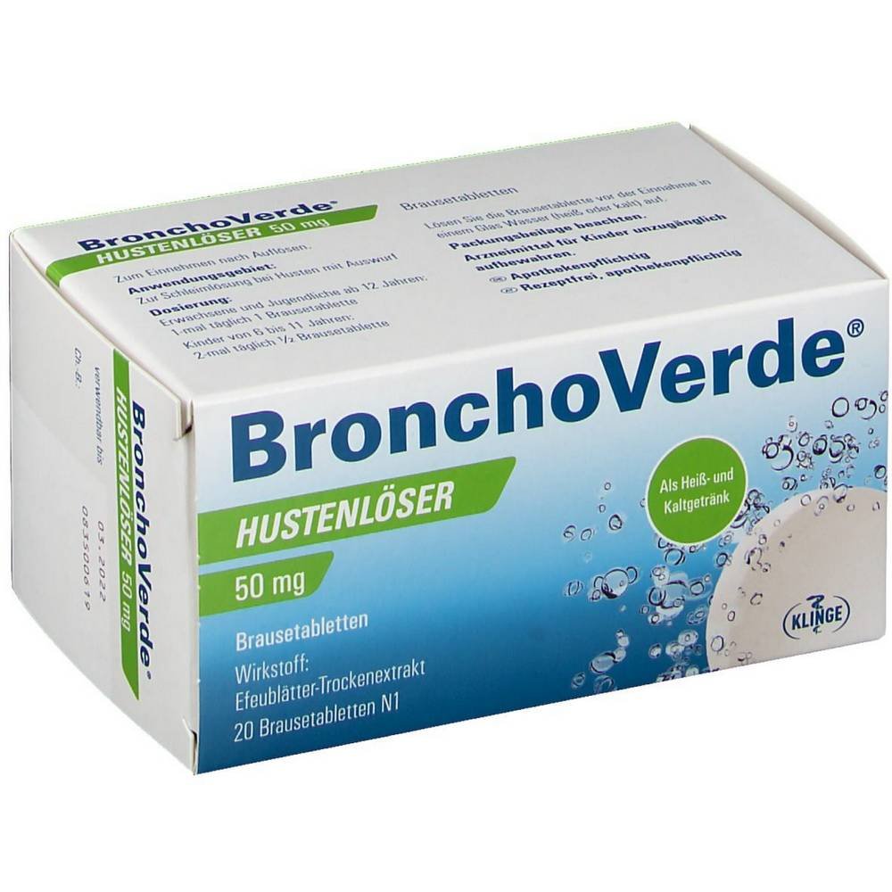 bronchoverde cough solvent 50 mg effervescent tablets 20 pcs BRONCHOVERDE cough solvent 50 mg effervescent tablets, 20 pcs