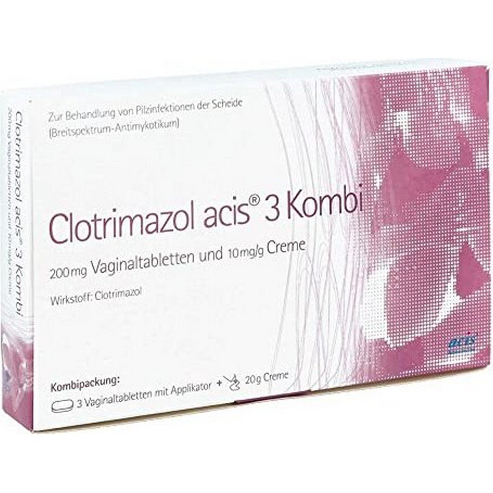 clotrimazole acis 3 vaginal tablets 20g cream combination pack 1 pack Clotrimazole Acis 3 Vaginal Tablets + 20g Cream Combination Pack