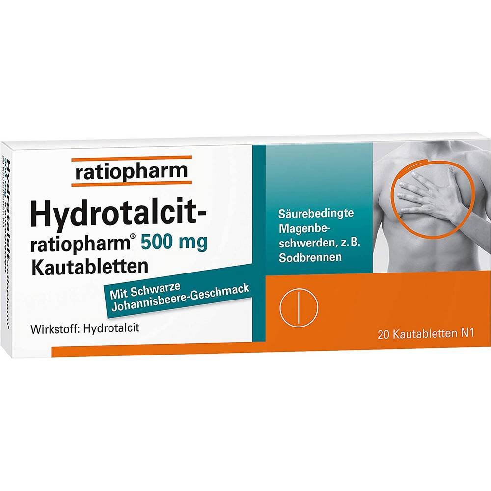 hydrotalcit ratiopharm 500 mg chewable tablets 20 pcs Hydrotalcit Ratiopharm 500 mg Chewable Tablets 20 pcs