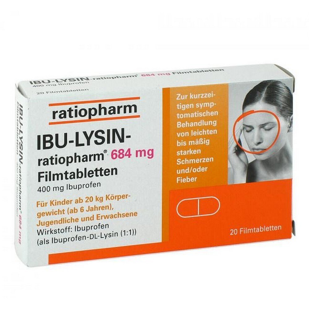 ibu lysin ratiopharm 684 mg film coated tablets 20 pcs Ibu-Lysin Ratiopharm 684 mg Film-Coated Tablets 20 pcs