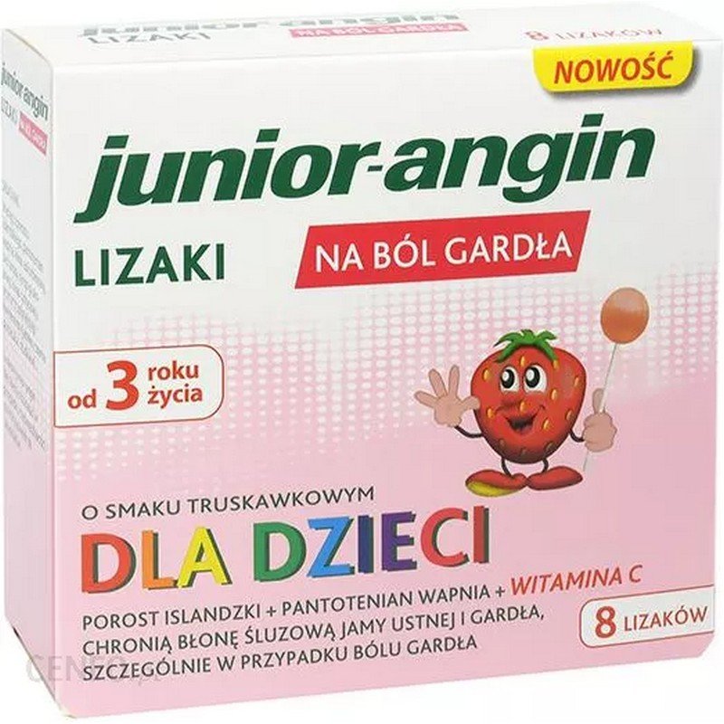 junior angin lollipops for sore throat with strawberry flavor 8 pcs Junior-Angin Lollipops for Sore Throat (Strawberry Flavour) 8 pcs