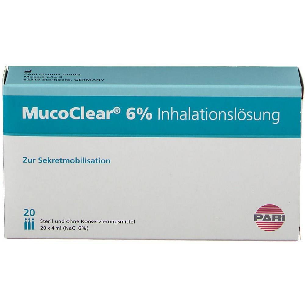 mucoclear 6 nacl inhalationslosung 20x4 ml pari gmbh Mucoclear 6% NaCl Inhalation Solution 20 × 4 ml (Pari GmbH)