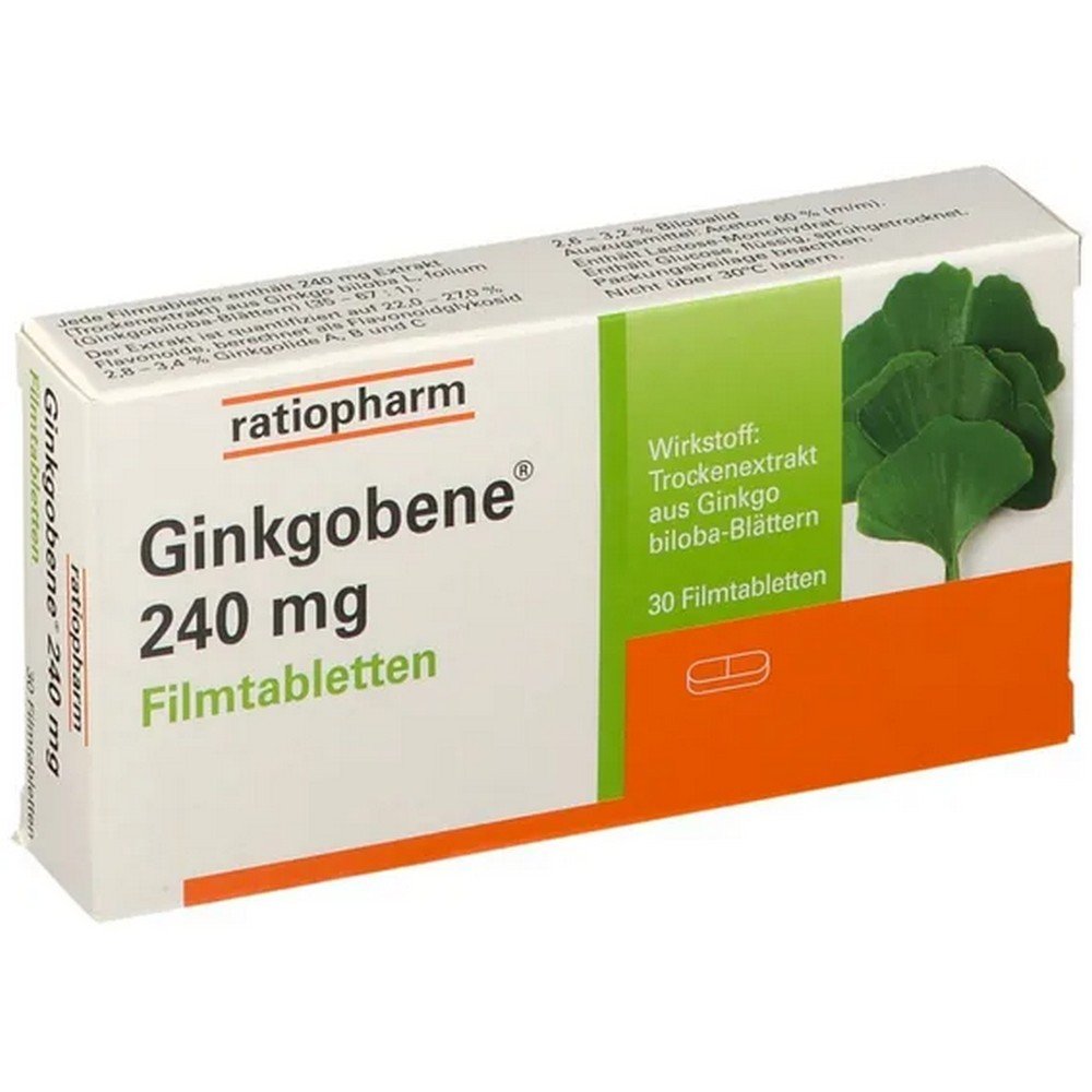 ratiopharm ginkgobene 240mg film coated tablets 30 pieces Ratiopharm Ginkgobene 240mg Film-Coated Tablets 30 pcs