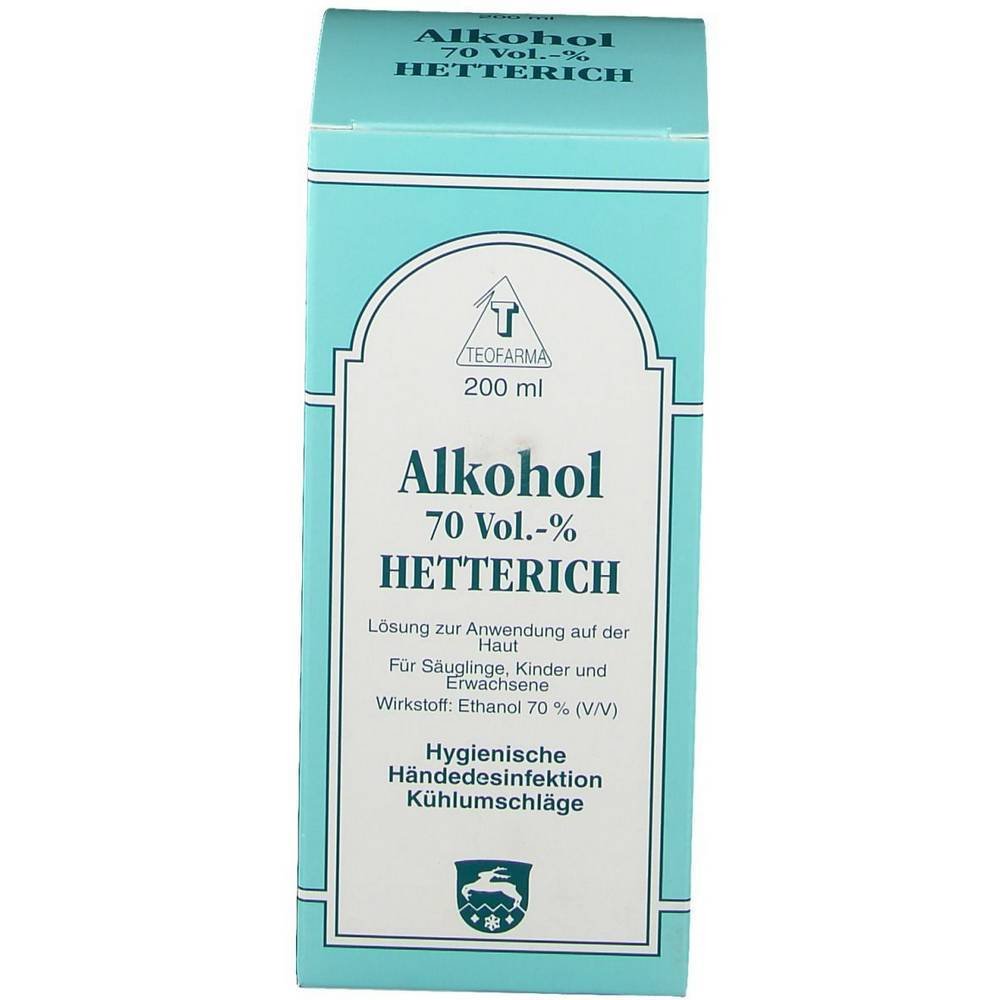 ALCOHOL 70% V/V Hetterich, 200 ml ALCOHOL 70% V/V Hetterich, 200 ml