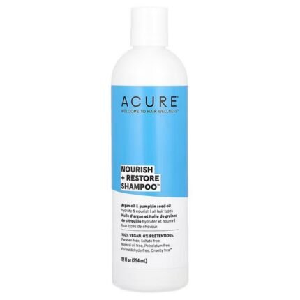 ACURE, Nourish + Restore Shampoo, Shampoo for All Hair Types, Argan Oil and Pumpkin Seed Oil, 12 fl. oz. (354 ml), ACURE, питательный и восстанавливающий шампунь, для всех типов волос, с аргановым маслом и маслом тыквенных семечек