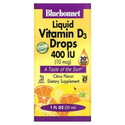 Bluebonnet Nutrition, Liquid Vitamin D3 Drops, Natural Citrus Flavor, 400 IU, 1 fl. oz. (30ml), Bluebonnet Nutrition, Жидкий витамин D3 в каплях, натуральный аромат цитрусовых, 400 МЕ