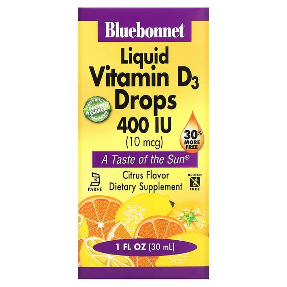 Bluebonnet Nutrition, Liquid Vitamin D3 Drops, Natural Citrus Flavor, 400 IU, 1 fl. oz. (30ml), Bluebonnet Nutrition, Жидкий витамин D3 в каплях, натуральный аромат цитрусовых, 400 МЕ Bluebonnet Nutrition, Liquid Vitamin D3 Drops, Natural Citrus Flavor, 400 IU, 1 fl. oz. (30ml), Bluebonnet Nutrition, Жидкий витамин D3 в каплях, натуральный аромат цитрусовых, 400 МЕ