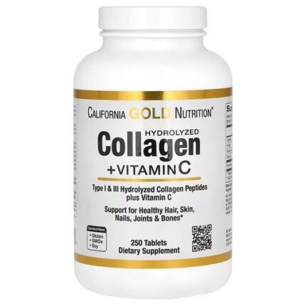 California Gold Nutrition, Hydrolyzed Collagen Peptides + Vitamin C, Hydrolyzed Collagen Peptides + Vitamin C, 250 Tablets, California Gold Nutrition, пептиды гидролизованного коллагена с витамином C