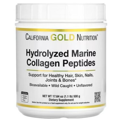 California Gold Nutrition, Hydrolyzed Marine Collagen Peptides, Unflavored, 500 g (17.64 oz.), California Gold Nutrition, Гидролизованные пептиды морского коллагена, без ароматизаторов, 500 г (17
