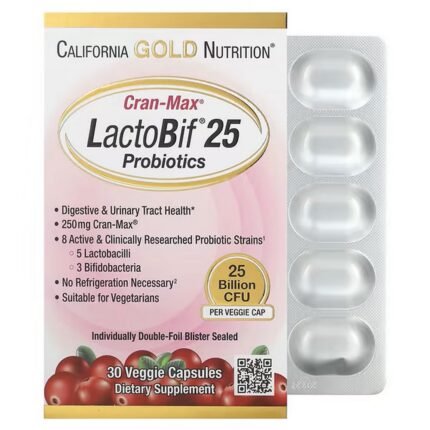 California Gold Nutrition, Lactobif 25 Billion + Cranmax, Lactobif 25 Billion + Cranmax, 30 vegetable capsules, California Gold Nutrition, Lactobif 25 Billion + Cranmax, Lactobif 25 Billion + Cranmax
