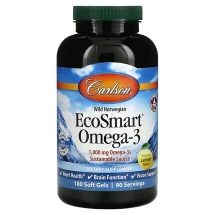 Carlson, EcoSmart Omega-3, Omega-3 Fish Oil, Natural Lemon Flavor, 1, 000 mg, 180 Softgels (500 mg per softgel), Carlson, EcoSmart, омега-3, с натуральным лимонным вкусом, 1000 мг