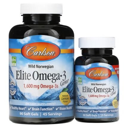 Carlson, Elite Omega-3 Gems, Natural Lemon Flavor, 1600 mg, 120 Capsules (800 mg per Capsule), Carlson, Elite Omega-3 Gems, натуральный лимонный вкус, 1600 мг