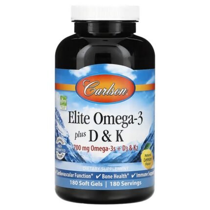 Carlson, Elite Omega-3 Plus D&K, Natural Lemon Flavor, 180 Softgels, Carlson, Elite Omega-3 с витаминами D и K, натуральный вкус лимона
