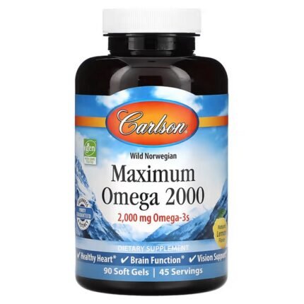 Carlson, Wild Norwegian, Maximum Omega 2000, 2, 000 mg, 90 Softgels (1, 000 mg per Softgel), Carlson, Maximum Omega 2000, омега-3 кислоты из норвежской рыбы дикого улова, 2000 мг