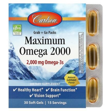 Carlson, Maximum Omega 2000, Omega-3 Fatty Acids, Natural Lemon Flavor, 2, 000 mg, 30 Softgels (1