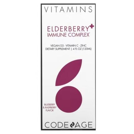 Codeage, Vitamins, Elderberry & Immune Complex, Blueberry & Raspberry, 4 fl oz (120 ml), Codeage, Vitamins, бузина и иммунный комплекс, голубика и малина