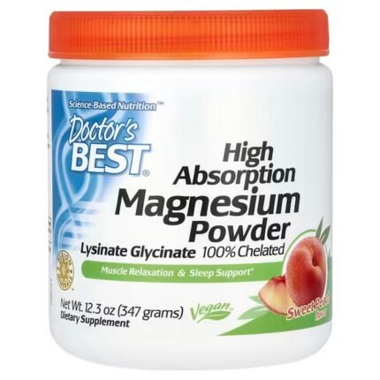 Doctor’s Best, Easy to Absorb Magnesium Powder, Sweet Peach Flavor, 12.3 oz (347 g), Doctor’s Best, легко усвояемый порошок из магния со вкусом сладкого персика, 347 г (12