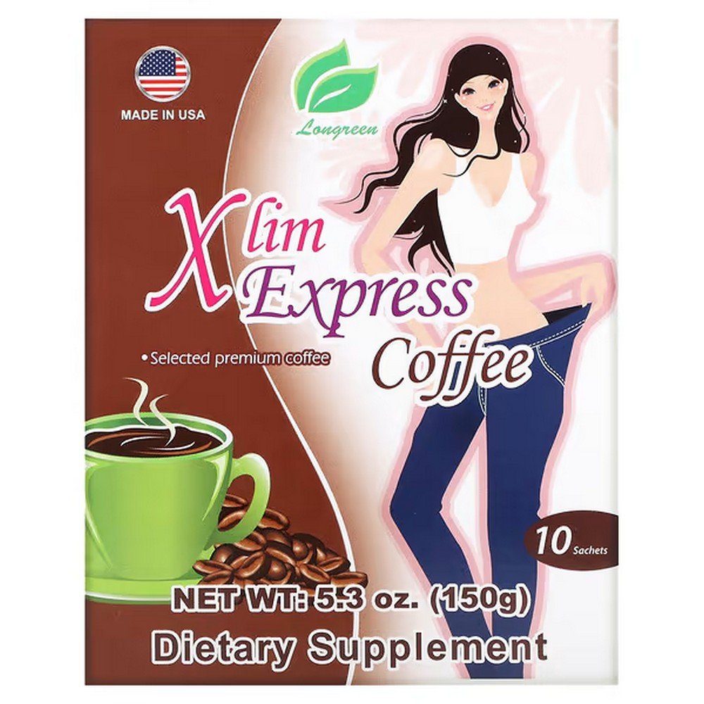 Longreen, Xlim Express Coffee, 10 Packets, 5.3 oz (150 g), Longreen, Xlim Express Kaffee, 10 Päckchen, 5 Longreen, Xlim Express Coffee, 10 Packets, 5.3 oz (150 g), Longreen, Xlim Express Kaffee, 10 Päckchen, 5