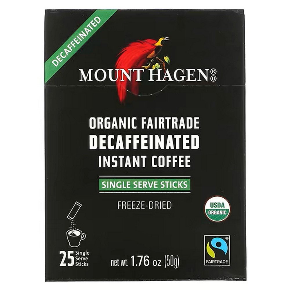 Mount Hagen, Organic Fairtrade Decaffeinated Instant Coffee, 25 single-serving sticks, 50 g, Mount Hagen, Bio Fairtrade Entkoffeinierter Instant-Kaffee, 25 Einzelportions-Sticks Mount Hagen, Organic Fairtrade Decaffeinated Instant Coffee, 25 single-serving sticks, 50 g, Mount Hagen, Bio Fairtrade Entkoffeinierter Instant-Kaffee, 25 Einzelportions-Sticks