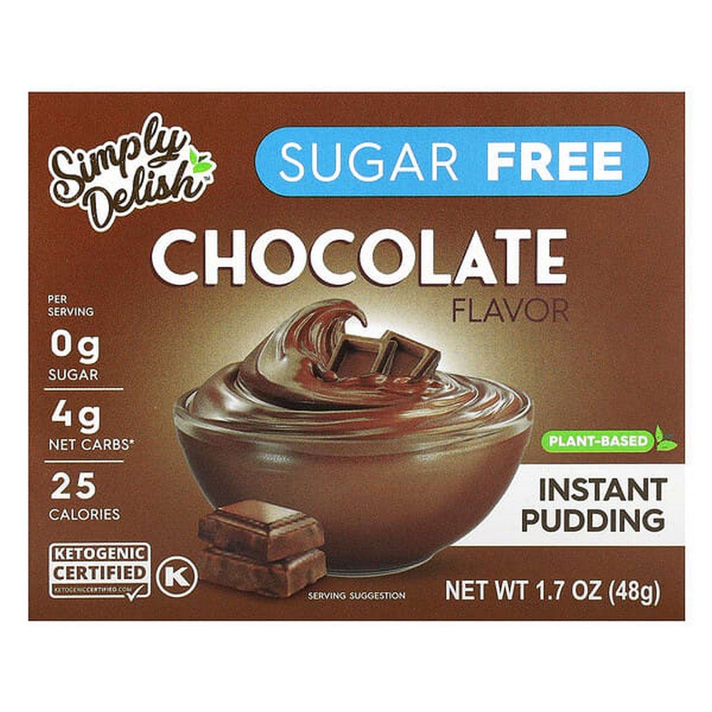 Natural Simply Delish, Plant-Based Instant Pudding, Chocolate, Sugar-Free, 48 g (1.7 oz.), Natural Simply Delish, pflanzlicher Instant-Pudding, Schokolade, zuckerfrei, 48 g (1 Natural Simply Delish, Plant-Based Instant Pudding, Chocolate, Sugar-Free, 48 g (1.7 oz.), Natural Simply Delish, pflanzlicher Instant-Pudding, Schokolade, zuckerfrei, 48 g (1