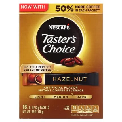 Nescafé, Taster’s Choice, instant coffee drink, hazelnut, 16 packets, 0.1 oz each. (3g), Nescafé, Taster’s Choice, Instant-KaffeegetrΣnk, Haselnuss, 16 PΣckchen, je 0