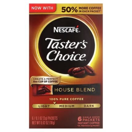 Nescafé, Taster’s Choice, Instant Coffee, House Blend, Light/Medium, 6 Packets, 3 g (0.1 oz.) Each, Nescafé, Taster’s Choice, Instantkaffee, Hausmischung, leicht/mittel, 6 Päckchen, je 3 g (0