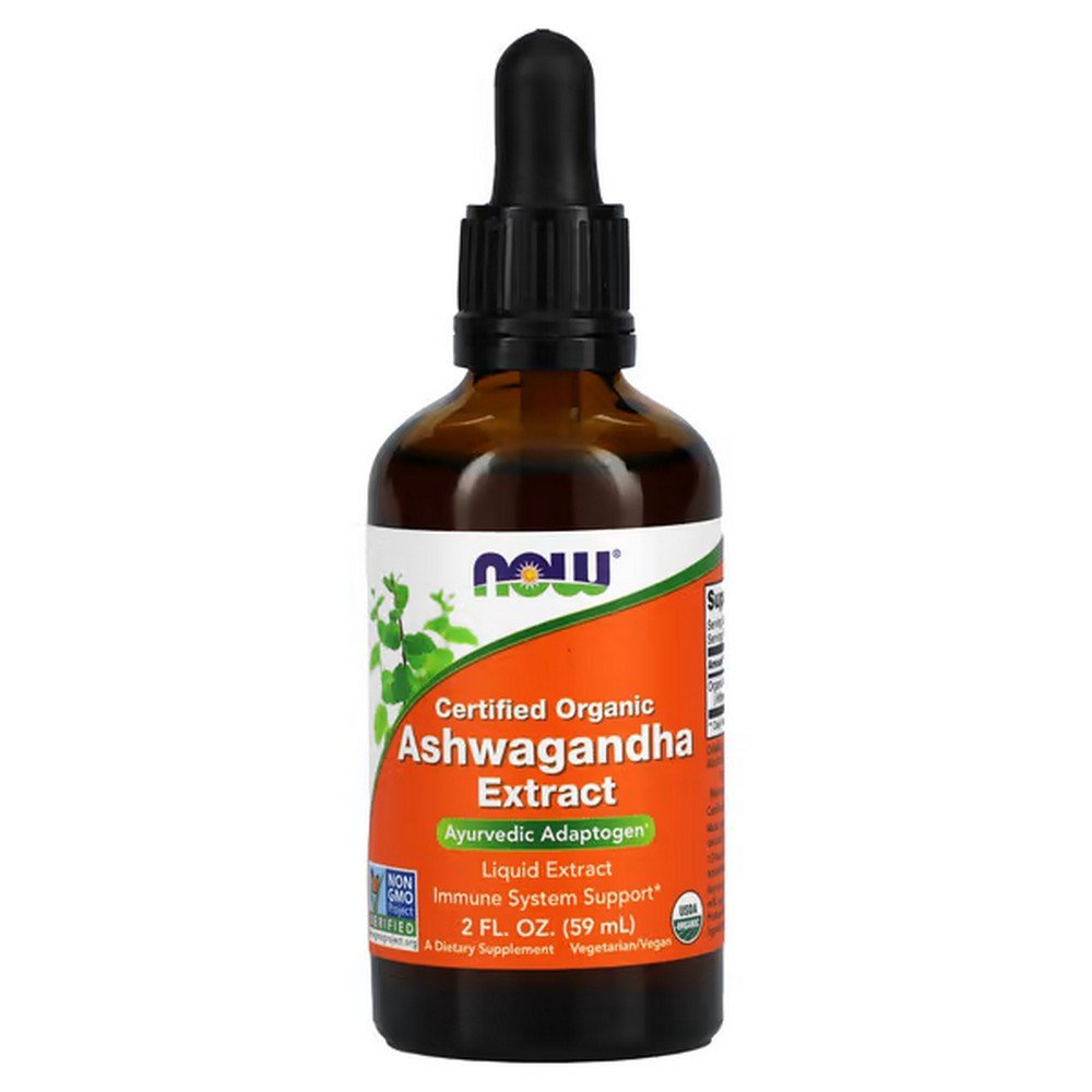 NOW Foods, Certified Organic Ashwagandha Extract, 2 fl. oz. (59 ml), NOW Foods, Сертифицированный органический экстракт ашваганды NOW Foods, Certified Organic Ashwagandha Extract, 2 fl. oz. (59 ml), NOW Foods, Сертифицированный органический экстракт ашваганды