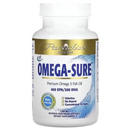 Paradise Herbs, Omega Sure, Premium Omega-3 Fish Oil, 1, 000 mg, 60 Pesco Vegetarian Softgels, Paradise Herbs, Omega Sure, hochwertiges Omega-3-Fischöl, 1.000 mg